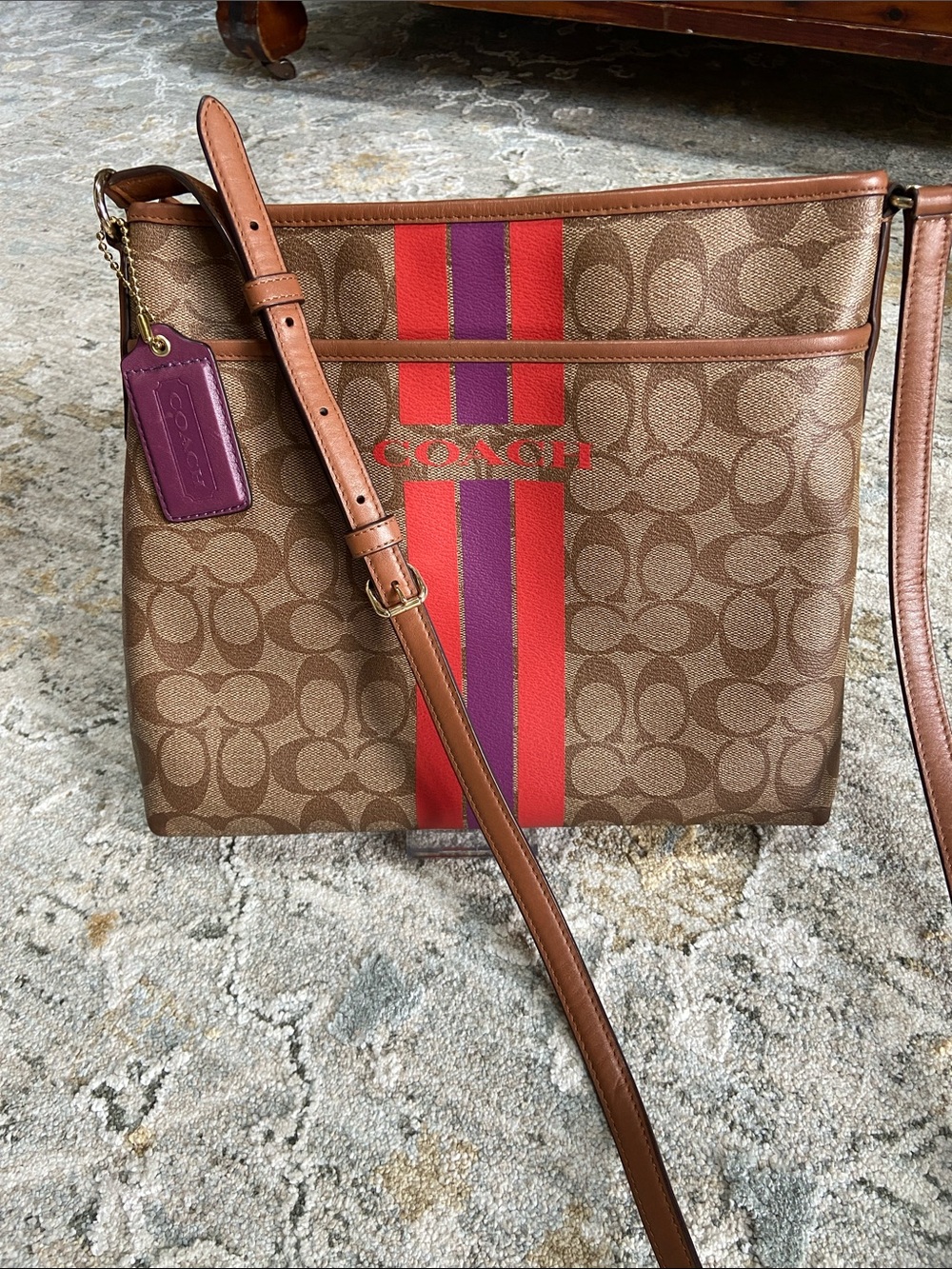 COACH Varsity Stripe File Bag with Crossbody Strap (F38402)